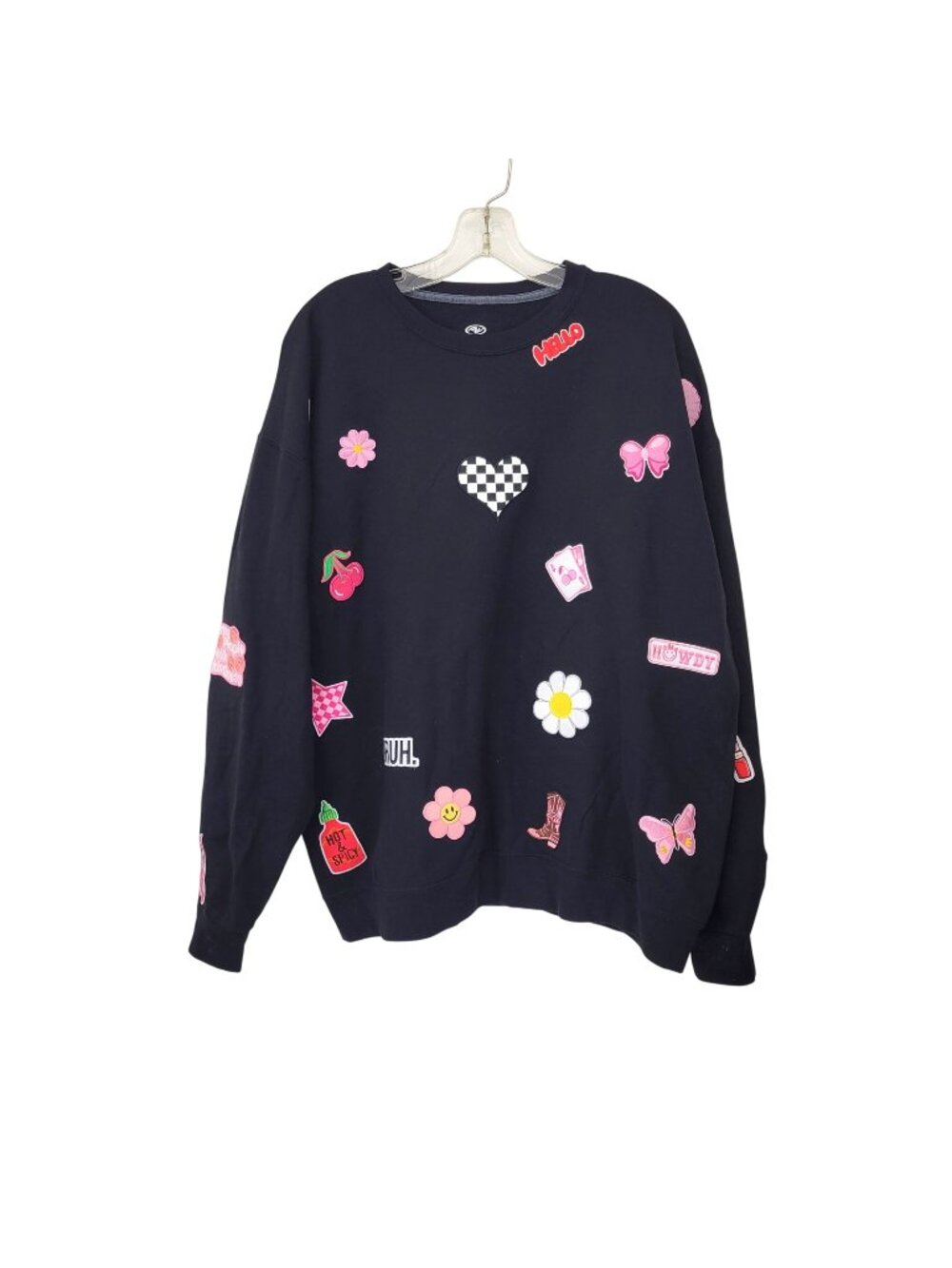 Athletic Works Black Graphic Sweatshirt With Colorful Patches XL/XG Cotton Blend